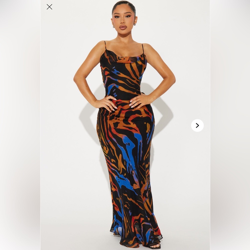 Animal print cowl neck mesh sheer maxi dress